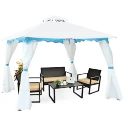 Tangkula 2 Tier 10'x10'Patio Steel Gazebo Outdoor Canopy Tent Steel Frame Shelter Awning W/Side Walls For Patio Yard Garden -Tangkula GUEST 999f446a fe1d 4737 bc8d ae2ae16e4f95