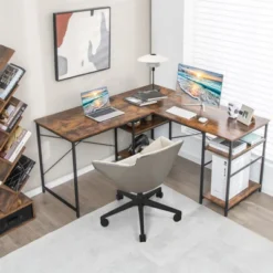 Tangkula Large L-shaped Computer Desk 60” Convertible Corner Desk With 4 Storage Shelves 95” 2-Person Long Study Writing Workstation Black/Rustic Brown/Natural/Grey -Tangkula GUEST 9ae37290 e7d9 4867 afc8 12868857af13