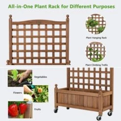 Tangkula 2PC 32in Wood Planter Box With Trellis And Wheels Mobile Plant Raised Bed For Indoor&Outdoor -Tangkula GUEST 9b16d8eb fa2c 410f bec6 b99a3f121208