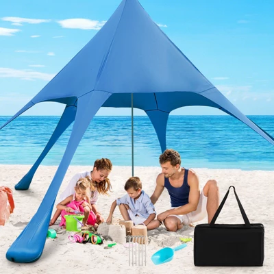 Tangkula 20 X 20 FT Beach Tent Beach Canopy W/ UPF50+ Sun Protection Carrying Bag & Sand Shovel Aluminum Pole & 6 Ground Stakes Blue/Green 12 Tangkula 20 X 20 FT Beach Tent Beach Canopy W/ UPF50+ Sun Protection Carrying Bag & Sand Shovel Aluminum Pole & 6 Ground Stakes Blue/Green - Image 10