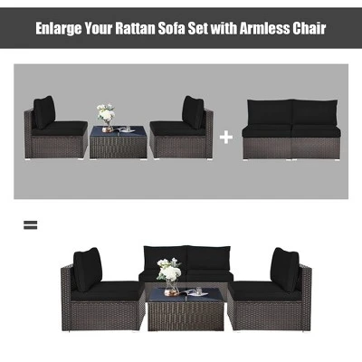 Tangkula 2PCS Patio Sectional Armless Sofas Outdoor Rattan Furniture Set W/ Cushions Black 8 Tangkula 2PCS Patio Sectional Armless Sofas Outdoor Rattan Furniture Set W/ Cushions Black - Image 6