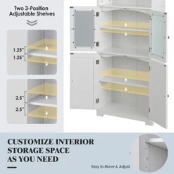 Tangkula Bathroom Tall Storage Cabinet Linen Tower W/ Glass Door & Adjustable Shelf White -Tangkula GUEST 9bd53704 497e 40b2 8747 65bcf3147a9a