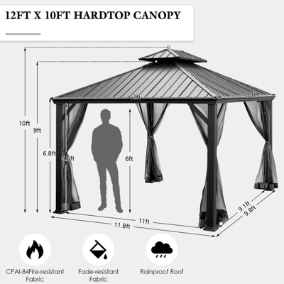 Tangkula 12ft X 10ft Patio Hardtop Gazebo Double Vented Roof Outdoor Galvanized Steel Sun Shelter Brown/Gray 3 Tangkula 12ft X 10ft Patio Hardtop Gazebo Double Vented Roof Outdoor Galvanized Steel Sun Shelter Brown/Gray