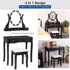 Tangkula Vanity Table Makeup Dresser Desk W/LED Light Drawers & Stool Black/Brown/White -Tangkula GUEST 9d4e96d0 290e 4566 8992 5e1b6b05b563