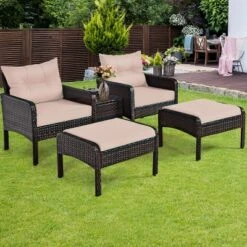 Tangkula 5-Piece Patio Rattan Conversation Set Cushioned Sofas And Ottoman Set With Table -Tangkula GUEST 9d7b01d3 0084 4b70 ac8c 1d8754c79d51