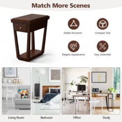 Tangkula 2 Tier End Side Table Nightstand With Drawer Shelf Rubber Wood Classic Espresso -Tangkula GUEST 9de9151b 6276 4107 8db5 b926fb19d5b2