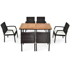 Tangkula 7PCS Patio Rattan Furniture Dining Set Wooden Table Cushioned Chair 15 Tangkula 7PCS Patio Rattan Furniture Dining Set Wooden Table Cushioned Chair -Tangkula GUEST 9e0652a4 0311 485f b1c3 72f418932ccf