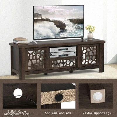 Tangkula 55" Retro TV Stand Media Entertainment Center W/ Mirror Doors & Drawer Brown 7 Tangkula 55" Retro TV Stand Media Entertainment Center W/ Mirror Doors & Drawer Brown - Image 5