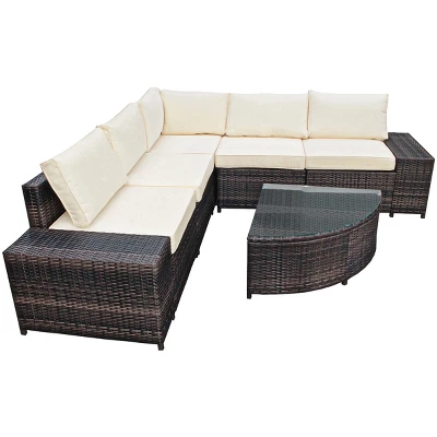 Tangkula 6-Piece Outdoor Rattan Conversation Set Sectional Sofa Set With Arc-Shaped Table 8 Tangkula 6-Piece Outdoor Rattan Conversation Set Sectional Sofa Set With Arc-Shaped Table - Image 6