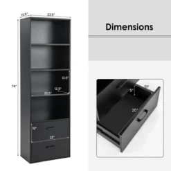 Tangkula 74” Tall Bookcase 4-tier Open Bookshelf With 2 Slide-out Drawers Modern Display Shelf With Anti-toppling Device Multipurpose Wooden Storage Organizer White/Black -Tangkula GUEST 9f09f0e4 5dc1 4421 8f01 cfe7d2f1fce4