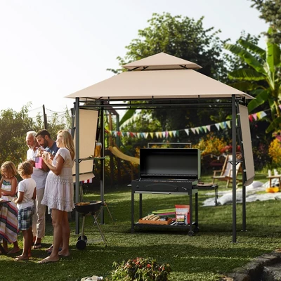 Tangkula 13.5'x 4'Patio BBQ Grill Gazebo Side Awnings Shelves 2-Tier Canopy Outdoor 3 Tangkula 13.5'x 4'Patio BBQ Grill Gazebo Side Awnings Shelves 2-Tier Canopy Outdoor - Image 2