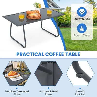 Tangkula 4PCS Metal Outdoor Conversation Set Patio Furniture Set W/ Glass Table 8 Tangkula 4PCS Metal Outdoor Conversation Set Patio Furniture Set W/ Glass Table - Image 6