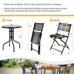 Tangkula 3-Piece Patio Bistro Dining Furniture Set, Outdoor Patio Conversation Set With Round Black Tempered Glass Tabletop And 2 Folding Chairs -Tangkula GUEST a09a34d8 8b6b 44ce a3e3 64198e39d462
