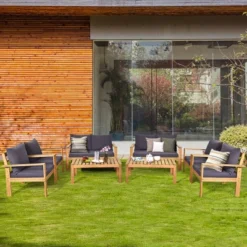 Tangkula 4 PCS Outdoor Acacia Wood Conversation Sofa Table Furniture Set W/ Grey Cushions 13 Tangkula 4 PCS Outdoor Acacia Wood Conversation Sofa Table Furniture Set W/ Grey Cushions -Tangkula GUEST a25ee807 3cb0 461c aca3 c3312f50e90f