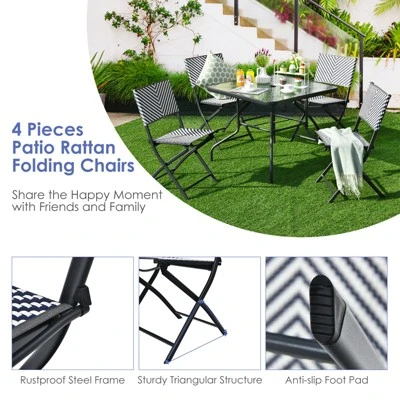Tangkula Set Of 4 Patio PE Rattan Folding Chairs Dining Chairs With Anti-rust Frame For Garden Backyard 9 Tangkula Set Of 4 Patio PE Rattan Folding Chairs Dining Chairs With Anti-rust Frame For Garden Backyard - Image 7