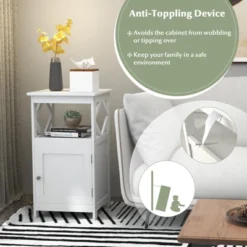 Tangkula Bathroom Floor Cabinet Single Door Storage Cabinet With Open Compartment Anti-Toppling Device Grey/White -Tangkula GUEST a2d71c01 6f31 44b3 879f 90f67ff32124