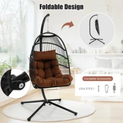 Tangkula Swing Egg Chair Hanging Basket Chair W/Stand Waterproof Cover & Cushion -Tangkula GUEST a32b321a 471b 4fd9 ad9d e0dd61d51c0d