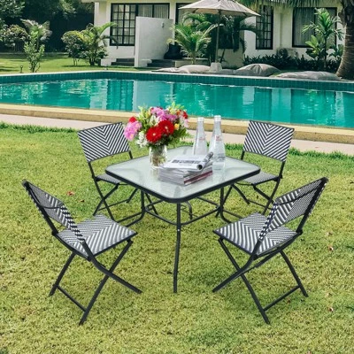 Tangkula Set Of 4 Patio PE Rattan Folding Chairs Dining Chairs With Anti-rust Frame For Garden Backyard 4 Tangkula Set Of 4 Patio PE Rattan Folding Chairs Dining Chairs With Anti-rust Frame For Garden Backyard - Image 2