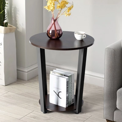 Tangkula 2-Tier Industrial Round End Table Metal Sofa Side Table W/ Storage Shelf 3 Tangkula 2-Tier Industrial Round End Table Metal Sofa Side Table W/ Storage Shelf