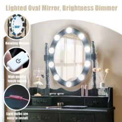 Tangkula Make-Up Vanity Table Dresser Set W/LED Light, Black Brown White -Tangkula GUEST a52a987a 082c 4c4f 8095 c6fc6e58ae50