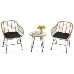 Tangkula 3PCS Patio Rattan Furniture Set With Round Tempered Glass Top Table & 2 Rattan Armchairs White/Turquoise/Red -Tangkula GUEST a58325ab 3744 4e9e 9897 c8aeb3cdfed7