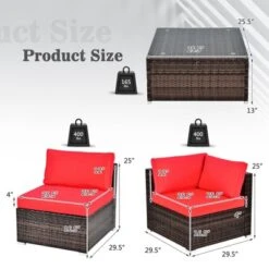 Tangkula 6PCS Wicker Patio Sectional Conversation Furniture Set With Coffee Table & Seat Cushions Red -Tangkula GUEST a6168b16 b6b4 47d8 82ae 2eff33fc61db