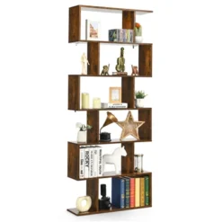 Tangkula 2 PCS 6-Tier S-Shaped Wooden Bookshelf Storage Bookcase Multifunctional Display Stand Shelf -Tangkula GUEST a6367911 7a3c 4d09 9e90 ca991d468529