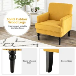 Tangkula Set Of 2 Modern Accent Chair Upholstered Sofa Chair W/ Rubber Wood Legs Yellow 16 Tangkula Set Of 2 Modern Accent Chair Upholstered Sofa Chair W/ Rubber Wood Legs Yellow -Tangkula GUEST a6a84f45 660c 4986 95cb 5dcdc2196e02