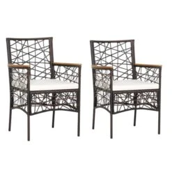 Tangkula Patio PE Rattan Dining Chairs Set Of 2/4 Patio PE Wicker Armchairs With Removable Cushions And Acacia Wood Armrests -Tangkula GUEST a74ec3bd d1f8 4c07 a8c5 a09afcf47e73