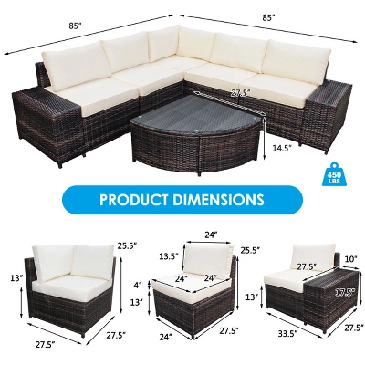 Tangkula 6-Piece Outdoor Rattan Conversation Set Sectional Sofa Set With Arc-Shaped Table 3 Tangkula 6-Piece Outdoor Rattan Conversation Set Sectional Sofa Set With Arc-Shaped Table