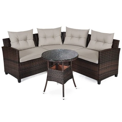 Tangkula 4PCS Outdoor Patio Conversation Set Wicker Rattan Sectional Sofa W/Cushions 10 Tangkula 4PCS Outdoor Patio Conversation Set Wicker Rattan Sectional Sofa W/Cushions - Image 8