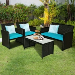 Tangkula 4 Piece Outdoor Patio Rattan Furniture Set Turquoise Cushioned Seat For Garden, Porch, Lawn 10 Tangkula 4 Piece Outdoor Patio Rattan Furniture Set Turquoise Cushioned Seat For Garden, Porch, Lawn -Tangkula GUEST a83c8c2a 312c 4b2d 80d3 a2abb9355c8f