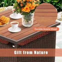 Tangkula 3 PCS Patio Furniture Set PE Wicker Bistro Set W/Acacia Wood Coffee Table & Umbrella Hole For Backyard Garden Poolside -Tangkula GUEST a8fb61fe bceb 4a09 80a1 b03082d3a824