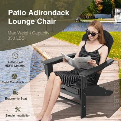 Tangkula HDPE Adirondack Chair W/Ergonomic Design&Ottoman Outdoor Lounge Armchair Chair For Yard&Patio Black 3 Tangkula HDPE Adirondack Chair W/Ergonomic Design&Ottoman Outdoor Lounge Armchair Chair For Yard&Patio Black