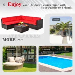 Tangkula 6PCS Wicker Patio Sectional Conversation Furniture Set With Coffee Table & Seat Cushions Red -Tangkula GUEST a922e6fb 5385 4a3a a2ea 40499df789df