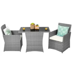 Tangkula 3PCS Patio Rattan Furniture Set Outdoor Wicker Table & Chair Set W/Cushions White/Red/Gray/Turquoise/Navy 11 Tangkula 3PCS Patio Rattan Furniture Set Outdoor Wicker Table & Chair Set W/Cushions White/Red/Gray/Turquoise/Navy -Tangkula GUEST aa45e079 d1ad 4ffa 9b49 6c943186b365