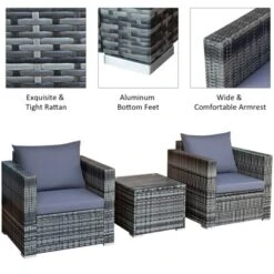 Tangkula 3-Piece Patio Wicker Conversation Set Bistro Rattan Sofa Chair With Washable Cushion Gray -Tangkula GUEST aa499fea 20a5 4518 9b19 b81d5a8e7c2c