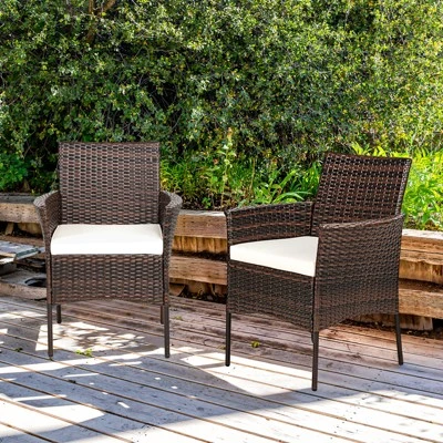 Tangkula Outdoor 4 PCS Rattan Dining Chair Patio Cushioned Arm Chair W/Zipper Brown 4 Tangkula Outdoor 4 PCS Rattan Dining Chair Patio Cushioned Arm Chair W/Zipper Brown - Image 2
