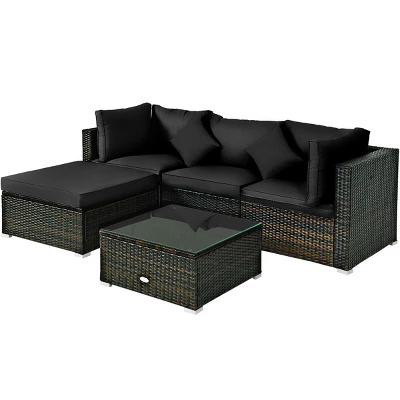 Tangkula 5-Piece Outdoor Patio Sectional Rattan Wicker Sofa Set W/ Cushion 12 Tangkula 5-Piece Outdoor Patio Sectional Rattan Wicker Sofa Set W/ Cushion - Image 10
