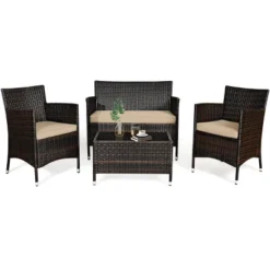 Tangkula 4-Piece Patio Rattan Wicker Conversation Furniture Set Sofa Chair Table Set -Tangkula GUEST ac21259a c580 4b75 b6b1 47bc3b17f5fe