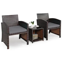 Tangkula 3 PCS Patio Rattan Furniture Set Conversation Chair Set With Soft Cushion & Coffee Table For Backyard Poolside Garden Gray -Tangkula GUEST ac46bf48 1e00 4e61 8fd9 ade1a01edd56
