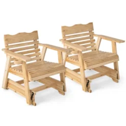 Tangkula 1PC/2PCS Outdoor Fir Wood Rocking Chair Outdoor Glider Chair With Rotatable Hidden Cup Holder And Curved Seat -Tangkula GUEST ac517af9 7f61 494f 9d22 665619c5041f