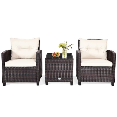 Tangkula 3PCS Wicker Cushioned Conversation Set Outdoor Rattan Furniture W/Beige/Red/Black/Navy/Off White/Turquoise Cushions 13 Tangkula 3PCS Wicker Cushioned Conversation Set Outdoor Rattan Furniture W/Beige/Red/Black/Navy/Off White/Turquoise Cushions - Image 11