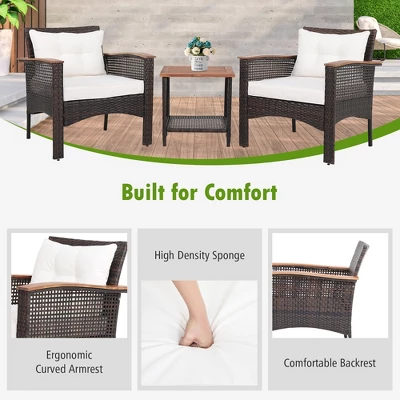 Tangkula 3PCS Patio Conversation Furniture Set PE Rattan Sofa Set W/Wood Top Table 9 Tangkula 3PCS Patio Conversation Furniture Set PE Rattan Sofa Set W/Wood Top Table - Image 7