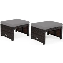 Tangkula 2 PCS Outdoor Wicker Ottoman Patio Rattan Furniture Metal Footrest Seat Square Footstool With Cushion -Tangkula GUEST ae2a3b61 3218 40fe b1ea e5ddf4bb9601