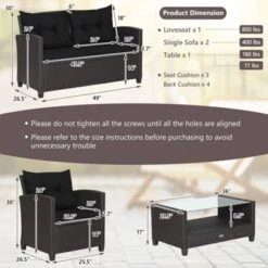 Tangkula Patio Rattan 4PCS Cushioned Chair Coffee Table Classic Furniture Set Bistro Set Single Sofa With Thick Cushion For Garden Navy/Red/Turquoise -Tangkula GUEST ae34bd9c 6d08 4ce5 b18d 71c0081883fa