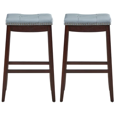 Tangkula Set Of 4 Saddle Bar Stools Backless Nailhead Counter Stool With Grey Cushions Coffee/White 12 Tangkula Set Of 4 Saddle Bar Stools Backless Nailhead Counter Stool With Grey Cushions Coffee/White - Image 10