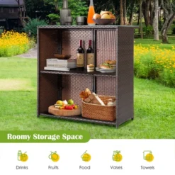 Tangkula 3PCS Patio Wicker Rattan Bar Set Table W/2 Red Cushioned Stools -Tangkula GUEST aee3d7ff f66b 4e21 a6ee e8e129fd7929