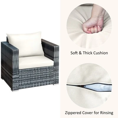 Tangkula 3-Piece Patio Wicker Conversation Set Bistro Rattan Sofa Chair With Washable Cushion 8 Tangkula 3-Piece Patio Wicker Conversation Set Bistro Rattan Sofa Chair With Washable Cushion - Image 6