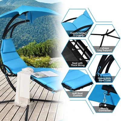 Tangkula Patio Hammock Chair Floating Hanging Chaise Lounge Chair W/ Canopy 9 Tangkula Patio Hammock Chair Floating Hanging Chaise Lounge Chair W/ Canopy - Image 7